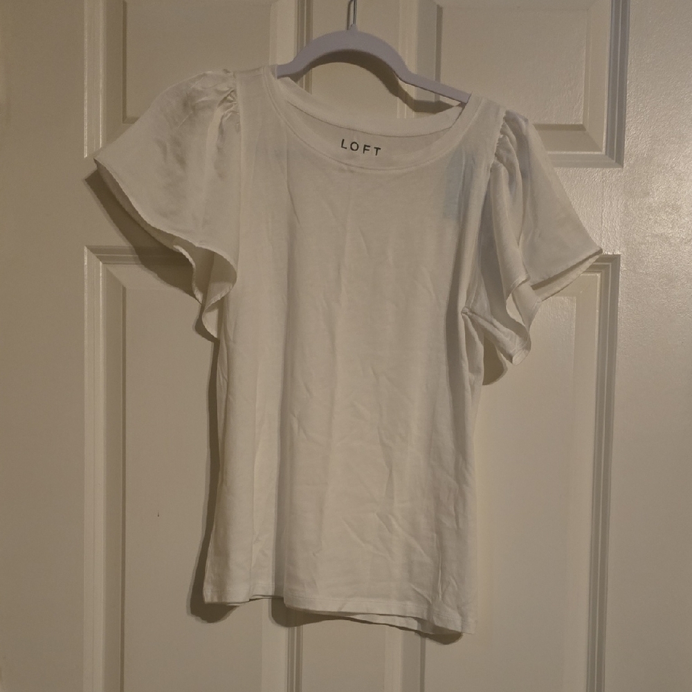 LOFT NWT Mixed Media Flutter Sleeve Blouse